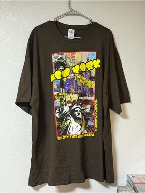 Delta Brown New York Graphic Tee with Yellow Accents